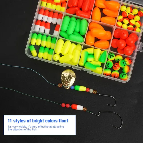 Miniatura 5 de 110 unids/caja de pesca flota de espuma bala flotadores bolas flotador de pesca Bobber flotador de espuma ovalada para trucha bagre lucioperca arnés