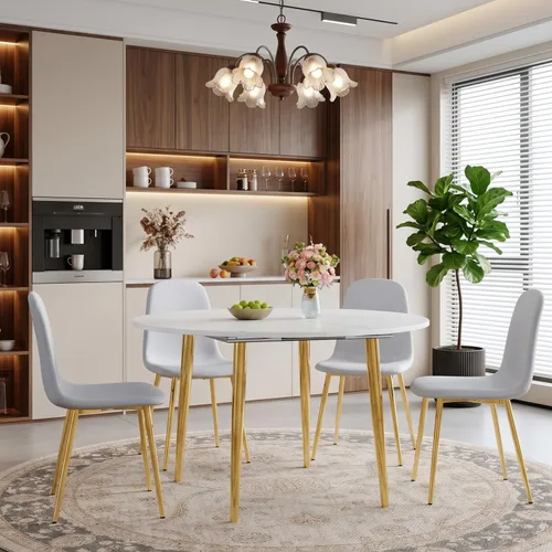 Miniatura 14 de Juego de mesa de comedor extensible de 42 a 54 pulgadas para 4, juego de mesa de comedor ovalada redonda para 4, mesa de cocina blanca con sillas 2º
