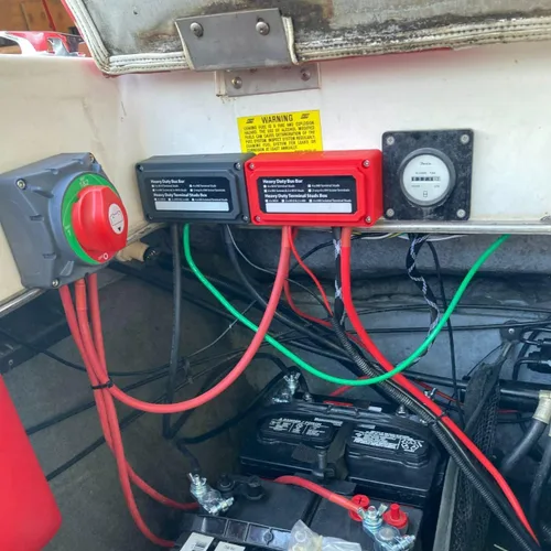 Miniatura 2 de Barra colectora de 12V-48V DC 100A Bloques de distribución de energía Módulo de servicio pesado 4 postes de 1/4 pulgadas + 12 terminales