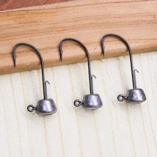 Miniatura 6 de Ned Rig - Ganchos de pesca con cabeza de jig, paquete de 50 cebos Ned Rig para pesca de lubina, ganchos de cabeza de plantilla para señuelos suaves