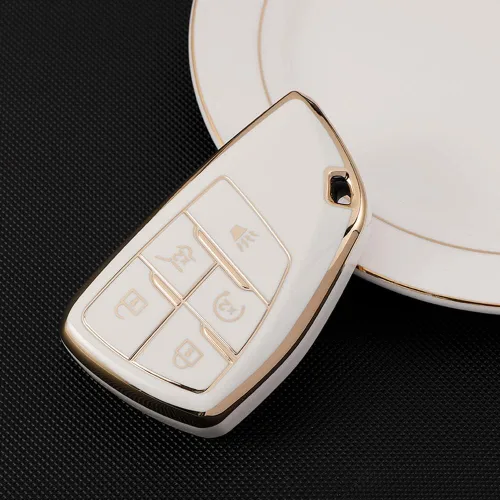 Miniatura 3 de SANRILY Funda para llavero Buick Envision 2021 2022 con borde dorado para Chevy Suburban Tahoe Silverado 1500 LT GMC Yukon Funda de protección Beige