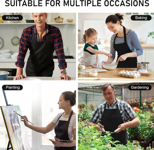 Miniatura 7 de Paquete de 12 delantales con peto, delantales unisex de cocina de restaurante para mujeres con 2 bolsillos, delantales de chef para cocinar