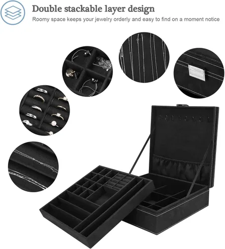 Miniatura 5 de ProCase Joyero organizador de terciopelo para mujer, 2 capas de joyería, estuche de almacenamiento para collares, aretes, pulseras y anillos