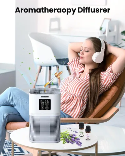 Miniatura 4 de Purificador de aire para habitación grande de hasta 350 pies cuadrados, filtro HEPA VEWIOR H13 con 6 ajustes de temporizador, aromaterapia