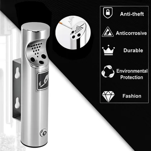 Miniatura 2 de Receptáculo de basura para exteriores montado en la pared, contenedor de basura exterior de acero inoxidable, contenedor de basura comercial
