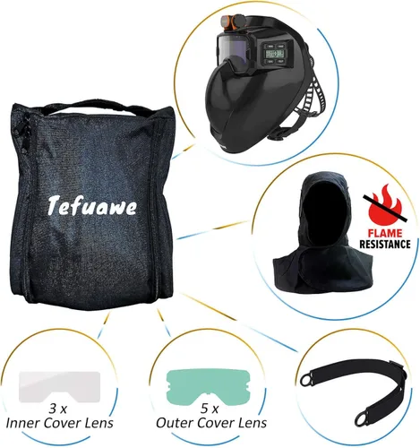 Miniatura 6 de Tefuawe Gafas de Soldadura de Oscurecimiento Automático, Tecnología de Color Real, Lente LCD Digital, Casco de Soldadura con Cubierta para Cuello