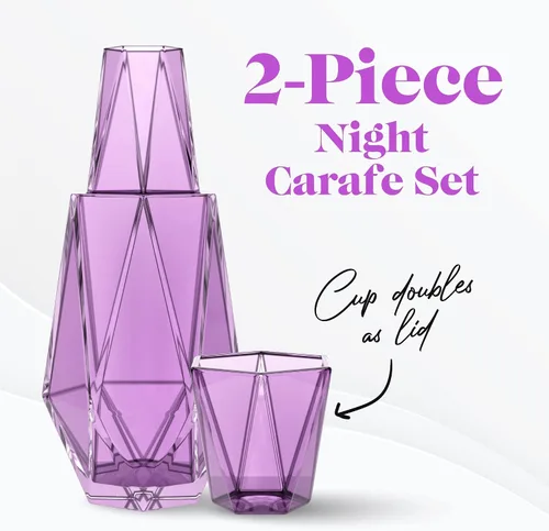 Miniatura 2 de American Atelier Juego de jarras de agua modernas geométricas de 37 onzas, jarra de vidrio de 2 piezas con tapa para vaso para mesita de noche