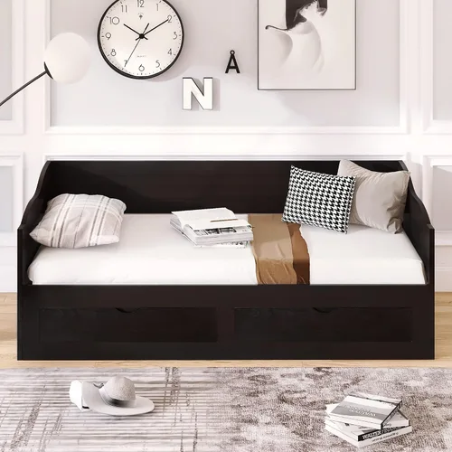 Miniatura 3 de JIVOIT Sofá cama extensible con cama nido y dos cajones de almacenamiento, marco de sofá cama de madera con soportes de listones de madera, diseño