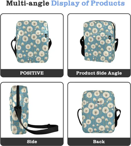 Miniatura 4 de White Dandelion Flower Retro Vintage Victorian men's messenger bag crossbody bag men Casual Everyday Purse Ladies Shoulder Handbags Adjustable Strap