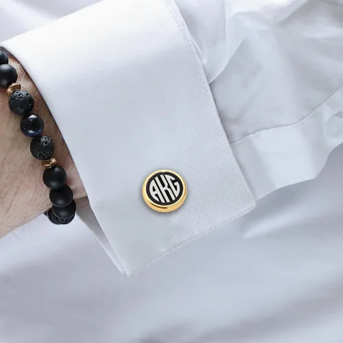 Miniatura 4 de Gemelos de oro personalizados - Gemelos con monograma grabados - Gemelos con monograma grabados - Regalo de novio de boda o padrinos de boda gemelos