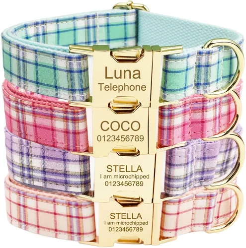 Miniatura 7 de Collar para perro personalizado con hebilla metálica - Collares para mascotas personalizados con nombre y número de teléfono (Estilo Terciopelo1)