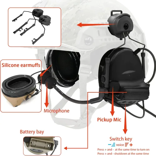 Miniatura 4 de Auriculares tácticos tipo casco con U94 PTT 2pin,Auriculares con cancelación de ruido, para tiro de caza de Airsoft