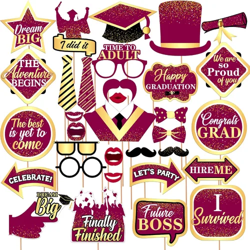 KatchOn, Accesorios para cabina de fotos de graduación granate 2026 – Paquete de 33 | Accesorios de fotos de graduación, accesorios de fotos de