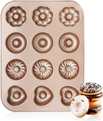 Miniatura 8 de Beasea Moldes de dona para hornear 6 cavidades, 2 unidades de mini molde para hornear donas pequeñas, antiadherente, bandeja de acero al carbono