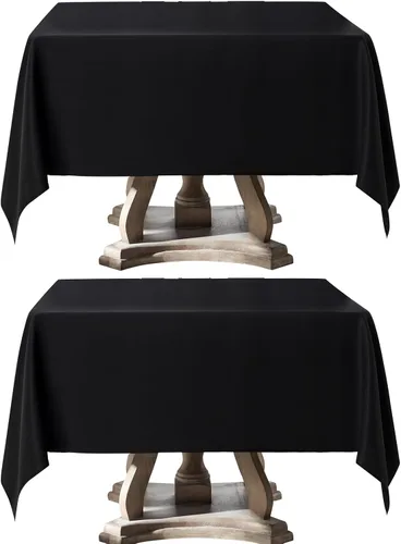 Miniatura 42 de Manteles rectangulares de 60 x 120 pulgadas, paquete de 2 manteles negros para 6 pies, lavables, decorativos, de lino y poliéster, para mesa
