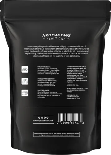 Miniatura 8 de Aromasong Escamas de magnesio del mar Muerto, bolsa negra resellable de 12 libras, sales de baño de cloruro de magnesio relajantes musculares