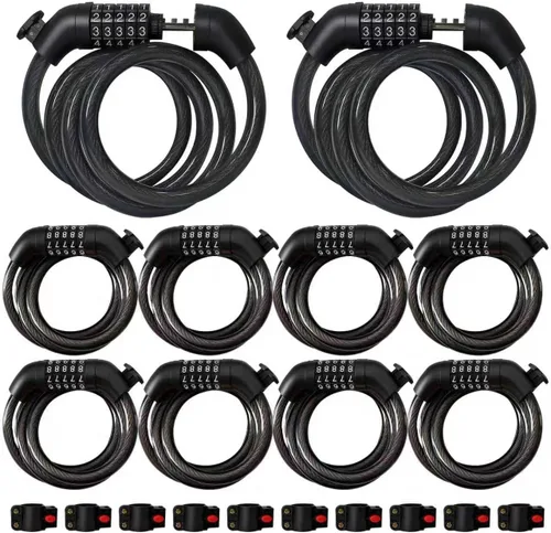 Juego de 10 cerraduras de cable de acero reiniciables de 5 dígitos de 43.3 pulgadas, cerradura de bicicleta enrollable para motocicleta, bicicleta,
