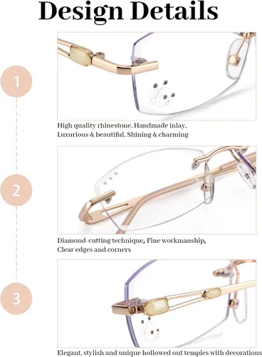Miniatura 4 de LUFF Rimless Reading Glasses for Women,Stylish Blue Light Blocking Computer Readers,Anti Eyestrain Frameless Lens diamond