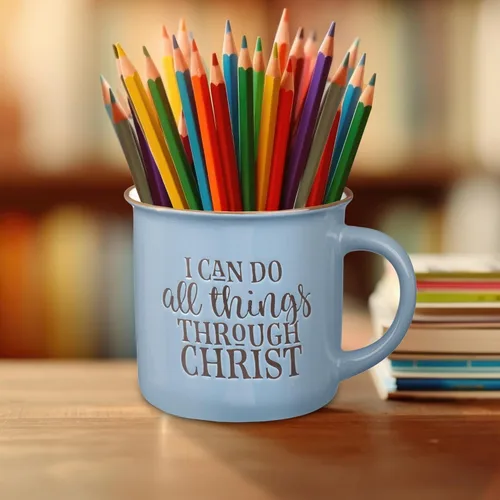 Miniatura 4 de Regalos de Arte Cristiano Taza de Café de Cerámica Estilo Campamento Azul – 13 oz. Taza de Café y Té Inspiradora con Escritura y Versículo