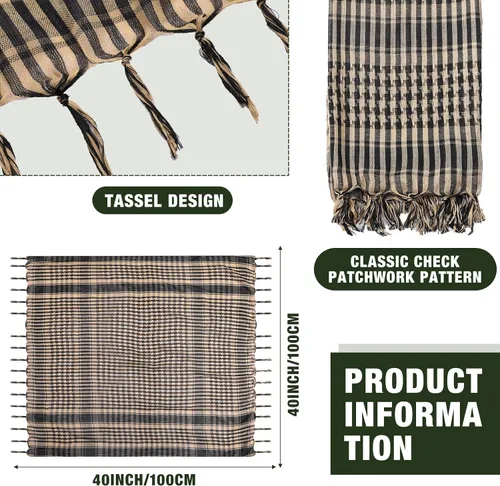 Miniatura 3 de 8 unidades de bufanda táctica Shemagh militar del desierto para la cabeza árabe para hombres y mujeres, envoltura árabe keffiyeh con borlas