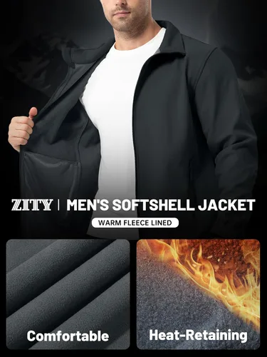 Miniatura 4 de ZITY Chaqueta Softshell Ligera para Hombre con Forro Polar Impermeable Chaqueta de Lluvia con Cremallera Carcasa Suave Cortavientos Rompevientos