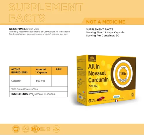 Miniatura 6 de All in Novasol - Suplemento herbario de curcumina – Fórmula avanzada de curcumina, cápsulas de absorción mejorada Licaps, apoya la salud