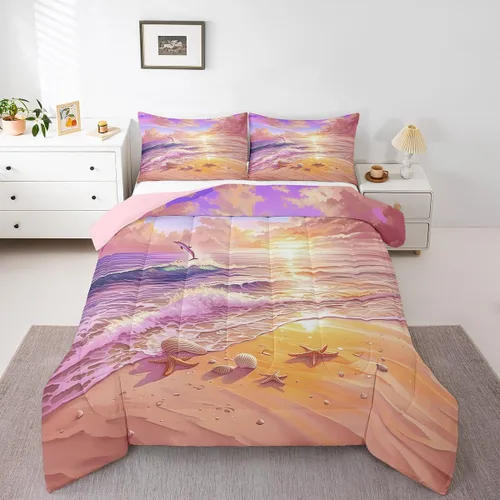 Miniatura 10 de Castle Fairy Juego de edredón de verano para niños, tamaño individual, diseño náutico reversible con diseño náutico de estrellas de mar, barco y Azul