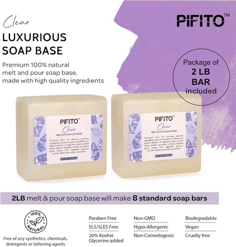 Miniatura 2 de Pifito Base de jabón transparente para derretir y verter (2 libras) │ Base de jabón de glicerina 100% natural prémium │ Suministros de lujo