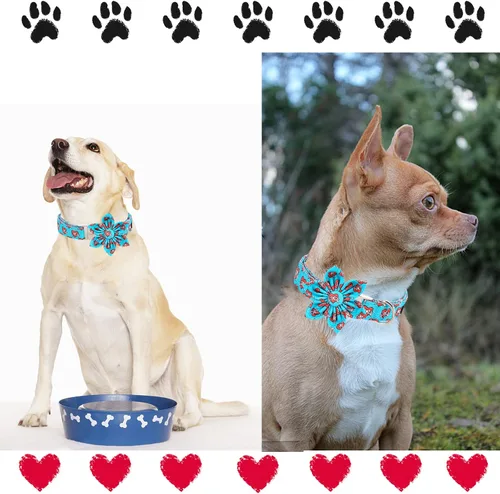 Miniatura 4 de Unique style paws Collar de perro para el día de San Valentín con lazo de flores, collar de cachorro de corazón azul, el mejor regalo para niños