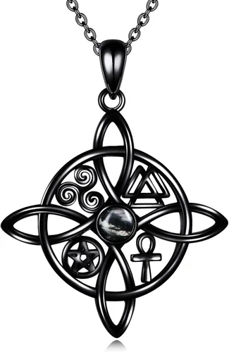 Miniatura 58 de YAFEINI Collar con dije de nudo de bruja de plata de ley, amuleto de bruja de cruz celta, regalo para mujer