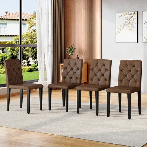 Miniatura 10 de Juego de 4 sillas de comedor negras, modernas sillas de comedor tapizadas con patas de metal negro, cómodas sillas Parsons de piel sintética