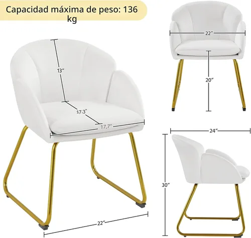 Miniatura 3 de Yaheetech Sillón moderno de terciopelo para tocador, silla de maquillaje en forma de flor con patas de metal dorado para sala de estar, sala