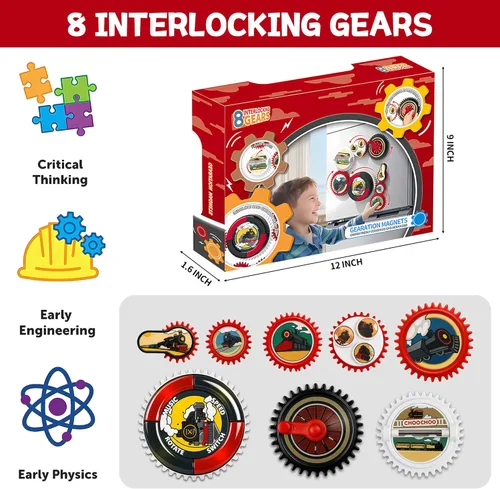 Miniatura 8 de Juego de juguetes magnéticos de 8 piezas, juguetes de engranajes para niños pequeños de 1 a 3 años con música y luz, aprendizaje educativo STEM
