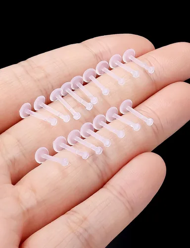 Miniatura 2 de Aretes transparentes de 16G con parte trasera plana para deportes, aretes de nariz de plástico de silicona, aretes de cartílago de tragus, caracola