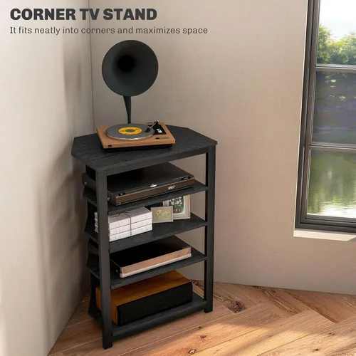Miniatura 4 de HOMCOM Soporte multimedia con estante de audio de 4 niveles, estante de esquina para medios AV con gestión de cables para reproductores de DVD, Negro