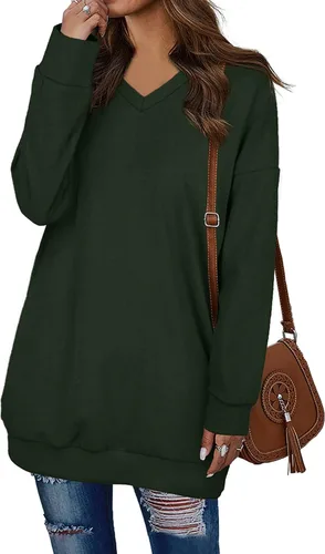 Miniatura 2 de OFEEFAN Sudaderas de manga larga con cuello en V y bolsillos para mujer