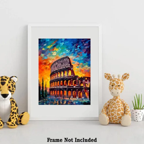 Miniatura 4 de Bestbuddy Pet 8 x 10 sin marco noche estrellada Roma, Coliseo, gladiador, hito histórico, Italia, gira mundial, pintura al óleo familiar, póster