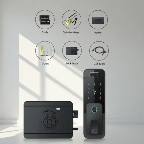Miniatura 5 de Cerradura de puerta inteligente con reconocimiento facial y timbre, entrada sin llave 7 en 1, vena de palma, huella digital, contraseña, tarjeta IC
