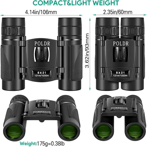 Miniatura 2 de POLDR 8x21 Binoculares pequeños, compactos y ligeros para adultos y niños, para observación de aves, viajes y turismo. Binoculares mini de bolsillo