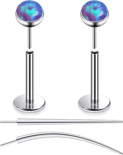 Miniatura 18 de F136 - Aretes de titanio 20/18/16G sin rosca, con parte trasera plana, multicolor, ópalo, nariz, labret Medusa Monroe, piercing con forma cónica