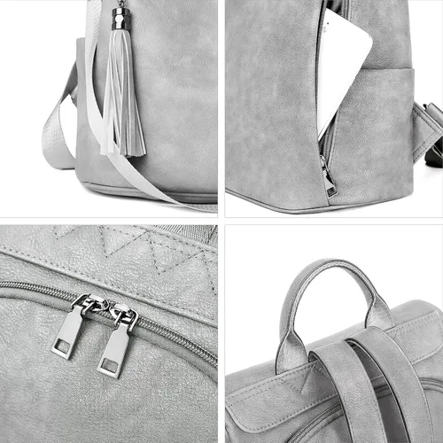 Miniatura 12 de Bromen - Mochila tipo bolso de mano de piel antirrobo para mujer a la moda, Beige floral, L