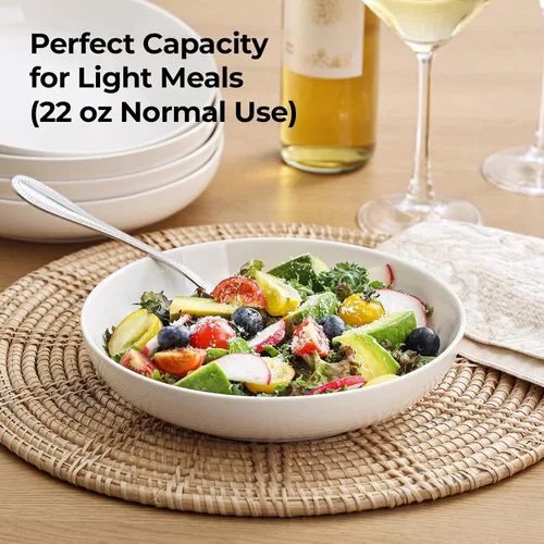 Miniatura 4 de YHY - Juego de 4 cuencos para pasta, platos de ensalada de cerámica de 22 onzas, platos de porcelana poco profundos de 7.8 pulgadas de ancho