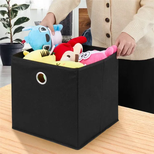 Miniatura 2 de QY-SC18-3 - Cubos de almacenamiento negros de 11 x 11 x 11 pulgadas, cubos de almacenamiento plegables de tela, cestas de almacenamiento plegables
