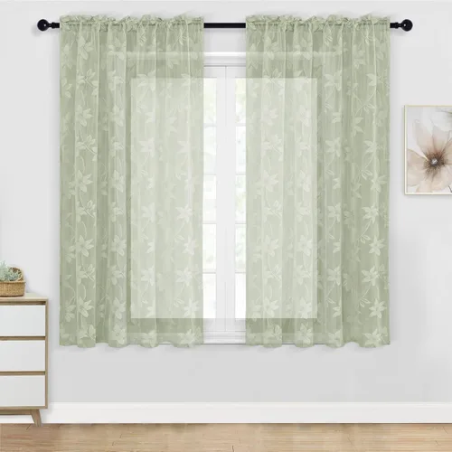 Miniatura 27 de DWCN Paquete de 2 cenefas de encaje floral para cocina, 52 x 18 pulgadas, con bolsillo para barra, cortina de gasa para ventana pequeña, cocina