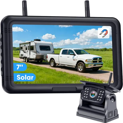 Rohent - Cámara de respaldo solar inalámbrica para remolque: cámara de respaldo magnética de señal de largo alcance para remolque de viaje, monitor