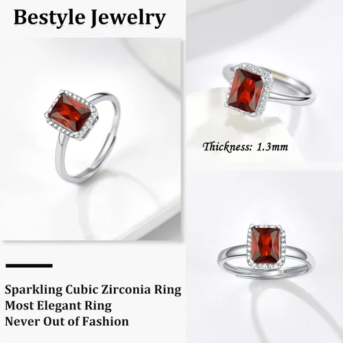 Miniatura 2 de 925 Sterling Silver Birthstone Rings for Women Girls with Clear 2ct HeartRoundTeardropSquare Crystal, Solitaire Diamond Halo Open Bands Cubic