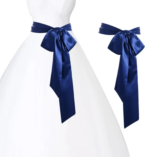 Miniatura 54 de obmwang Cinturón de satén de boda para ocasiones especiales, faja nupcial de 4 pulgadas de ancho, doble cara
