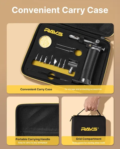 Miniatura 7 de RAVS Kit de Soldador de Butano Inalámbrico, Kit de Soplete de Butano Multifunción de 14 Piezas, Soplete de Soldadura Portátil con Llama Ajustable