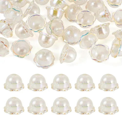 Miniatura 31 de FASHEWELRY 10 piezas Tapas de Flores de Vidrio Hechas a Mano Cuentas Florales de Cristal Transparentes en Forma de Trompeta Espaciadores de Flores a