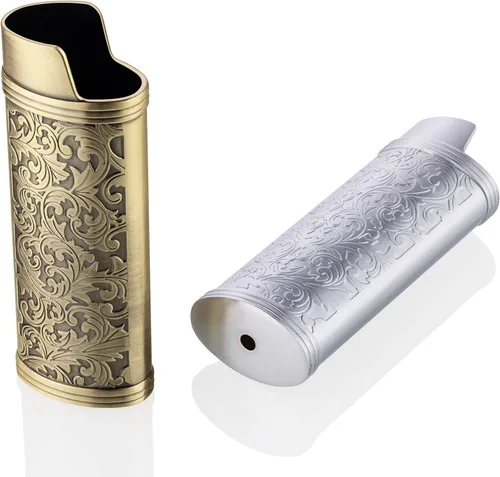 2 piezas encendedor caso titular metal vintage floral estampado ajuste para BIC Full J6 Series encendedor Bronce y plata